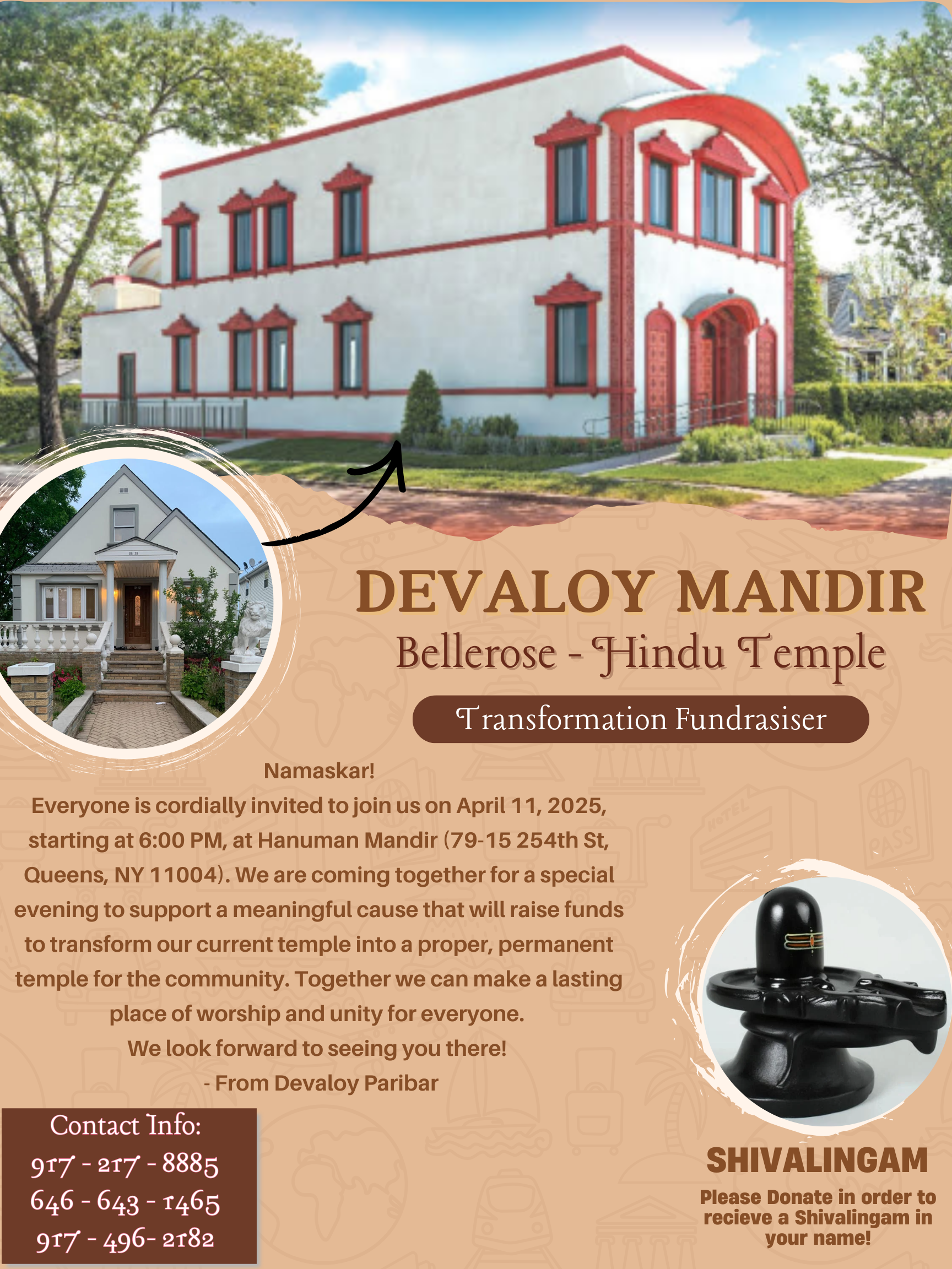 Devaloy Mandir transformation fundraiser flyer
